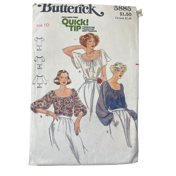Butterick Sewing Pattern 5885 Misses Blouse Size 10 Vintage 80s Blouse A B C CUT - Picture 1 of 6